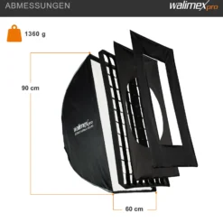 Walimex pro Studio Softbox 60x90cm, um 360° drehbar, einfacher Aufbau dank Schirmfunktion, inkl. Grid, Masken, Bowens Adapter und Transporttasche, ideal für Produkt- und Peoplefotografie