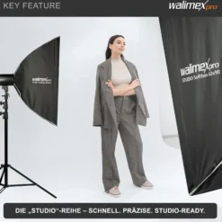 Walimex pro Studio Softbox 60x90cm, um 360° drehbar, einfacher Aufbau dank Schirmfunktion, inkl. Grid, Masken, Bowens Adapter und Transporttasche, ideal für Produkt- und Peoplefotografie