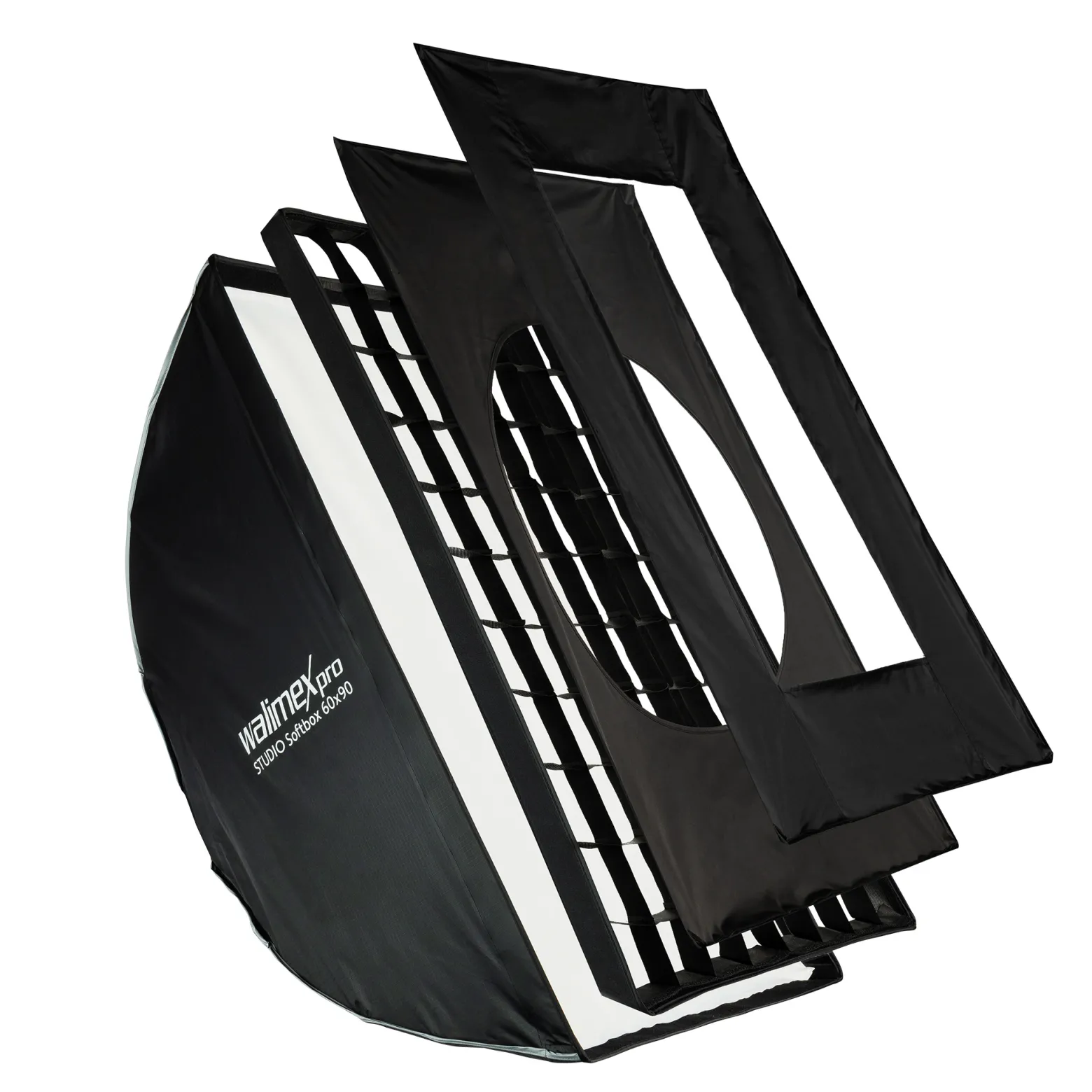 Walimex pro Studio Softbox 60x90cm, um 360° drehbar, einfacher Aufbau dank Schirmfunktion, inkl. Grid, Masken, Bowens Adapter und Transporttasche, ideal für Produkt- und Peoplefotografie