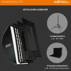 Walimex pro Studio Softbox 60x90cm, um 360° drehbar, einfacher Aufbau dank Schirmfunktion, inkl. Grid, Masken, Bowens Adapter und Transporttasche, ideal für Produkt- und Peoplefotografie