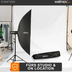 Walimex pro Studio Striplight Softbox 40x180cm, um 360° drehbar, Schirmfunktion, inkl. Grid, Maske, Bowens Adapter, Transporttasche, ideal für Produkt- und Peoplefotografie