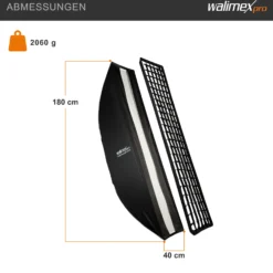 Walimex pro Studio Striplight Softbox 40x180cm, um 360° drehbar, Schirmfunktion, inkl. Grid, Maske, Bowens Adapter, Transporttasche, ideal für Produkt- und Peoplefotografie