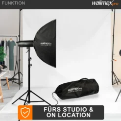 Walimex pro Studio Striplight Softbox 22 x 90 cm, Lichtformer um 360° drehbar, einfacher Aufbau dank Schirmfunktion, inkl. Grid, Maske, Bowens Adapter u. Tasche, ideal für Produkt- u. Peoplefotografie