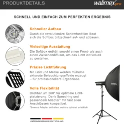 Walimex pro Studio Striplight Softbox 40 x 120 cm + Profoto Adapter 15,2 cm, Soft Box inkl. Diffusor, Lichtformer 360°, faltbar, schneller Aufbau, Bowens-Adapter für Studioblitz oder Studioleuchte