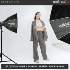 Walimex pro Studio Striplight Softbox 40 x 120 cm, Soft Box inkl. Diffusor, Lichtformer 360° drehbar, faltbar, schneller Aufbau, Bowens-Adapter für Studioblitz oder Studioleuchte