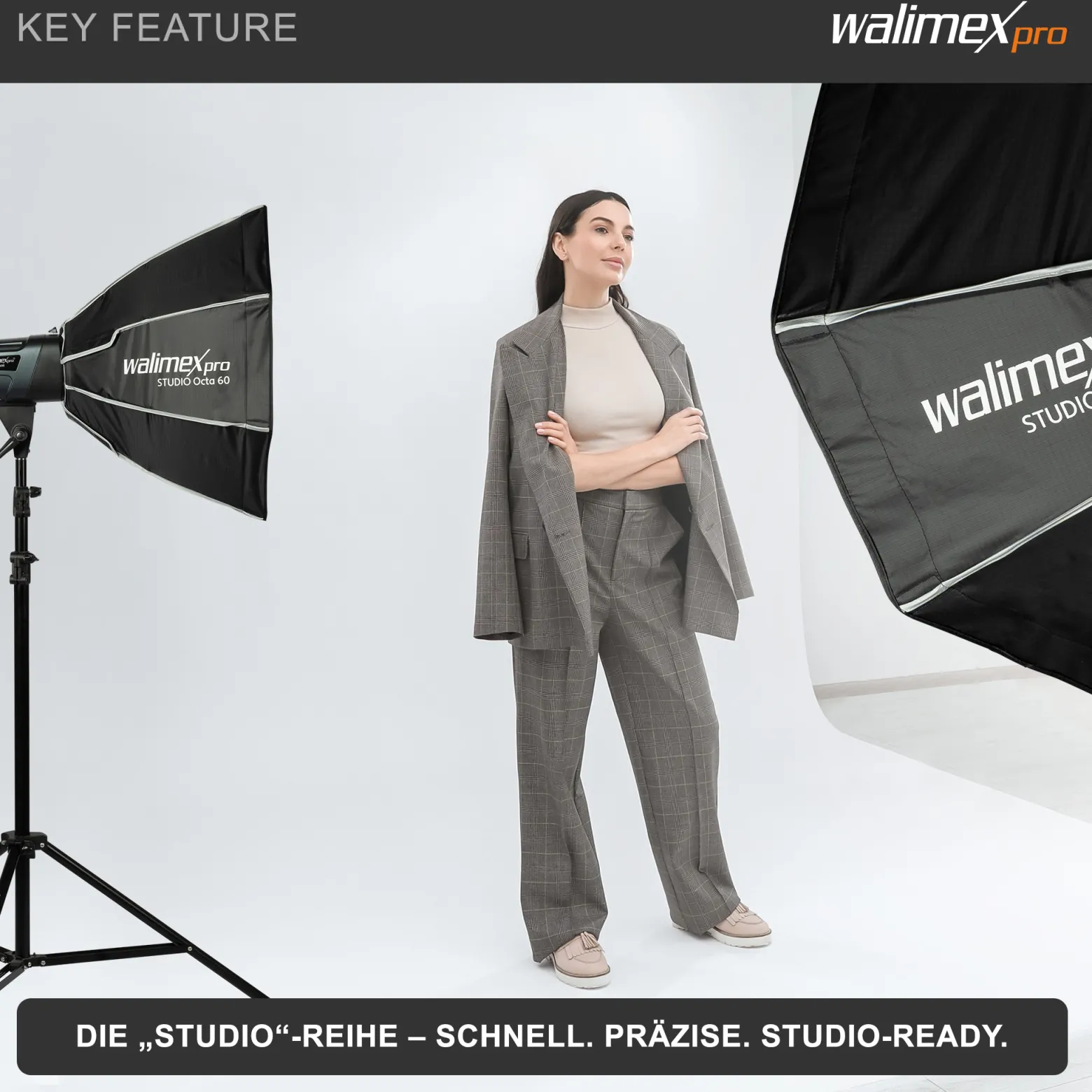 Walimex pro Studio Striplight Softbox 40 x 120 cm, Soft Box inkl. Diffusor, Lichtformer 360° drehbar, faltbar, schneller Aufbau, Bowens-Adapter für Studioblitz oder Studioleuchte