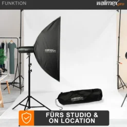 Walimex pro Studio Striplight Softbox 40 x 120 cm, Soft Box inkl. Diffusor, Lichtformer 360° drehbar, faltbar, schneller Aufbau, Bowens-Adapter für Studioblitz oder Studioleuchte