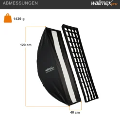 Walimex pro Studio Striplight Softbox 40 x 120 cm, Soft Box inkl. Diffusor, Lichtformer 360° drehbar, faltbar, schneller Aufbau, Bowens-Adapter für Studioblitz oder Studioleuchte