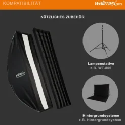 Walimex pro Studio Striplight Softbox 40 x 120 cm, Soft Box inkl. Diffusor, Lichtformer 360° drehbar, faltbar, schneller Aufbau, Bowens-Adapter für Studioblitz oder Studioleuchte