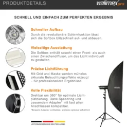 Walimex pro Studio Striplight Softbox 40x180cm + Softboxadapter für Profoto (Außendurchmesser: 15,2 cm), um 360° drehbar, inkl. Grid, Maske, Bowens Adapter und Transporttasche