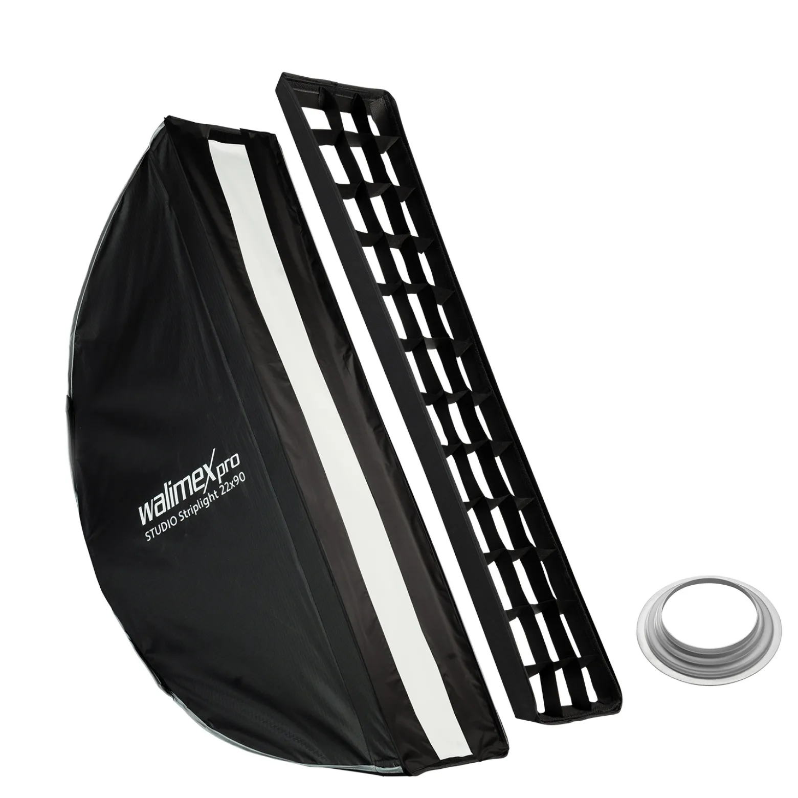 Walimex pro Studio Striplight Softbox 22 x 90 cm + Hensel EH Softboxadapter, Lichtformer 360°, Schirmfunktion, inkl. Grid, Maske, Bowens Adapter, Tasche, ideal für Produkt- u. Peoplefotografie