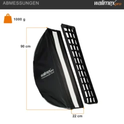 Walimex pro Studio Striplight Softbox 22 x 90 cm + Hensel EH Softboxadapter, Lichtformer 360°, Schirmfunktion, inkl. Grid, Maske, Bowens Adapter, Tasche, ideal für Produkt- u. Peoplefotografie