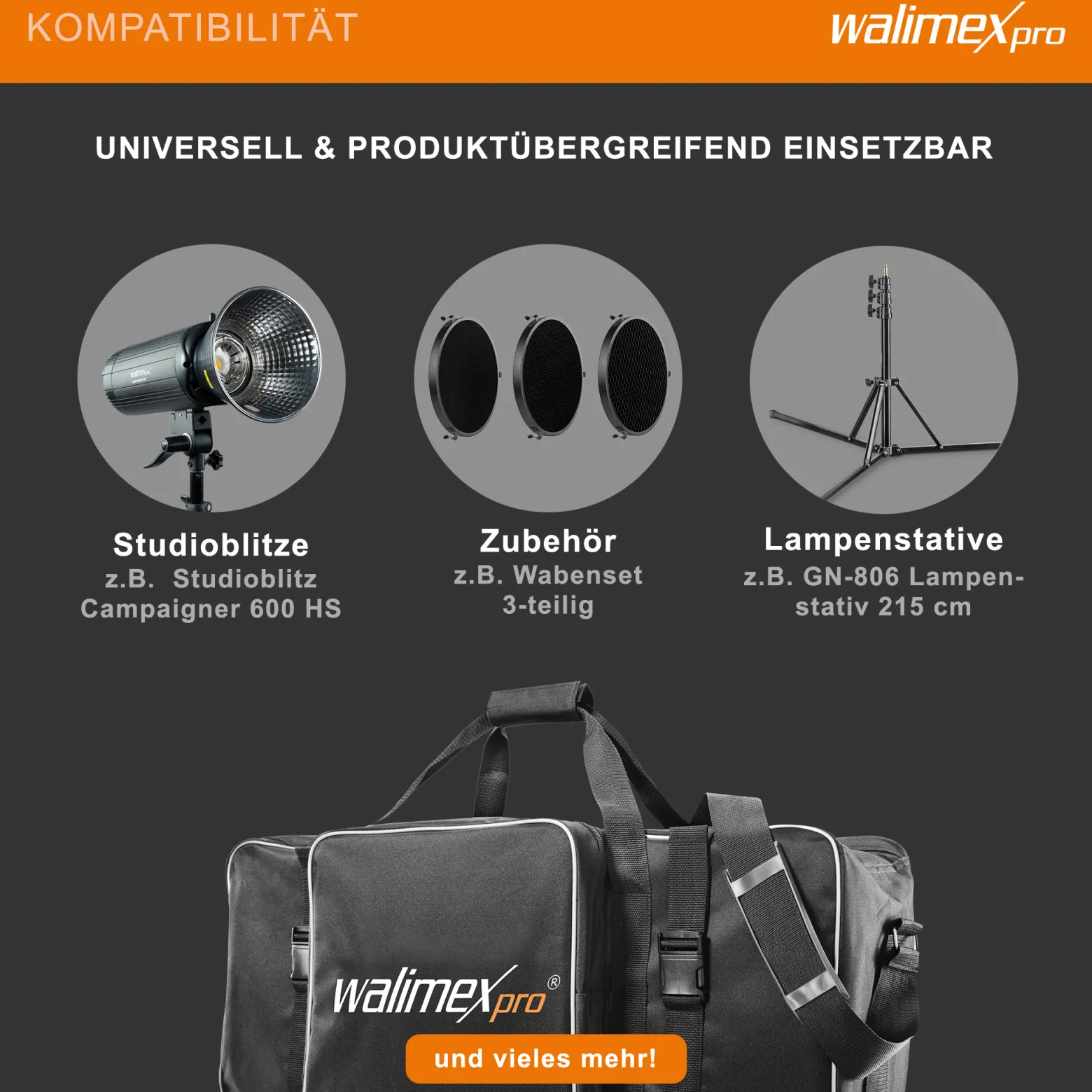 Walimex pro Studiotasche XL – Schwarz – 750 x 300 x 330 mm – Fototasche für Studioblitz, Reflektoren, Stative und anderes Studiozubehör – Foto Equipment Kamerazubehör