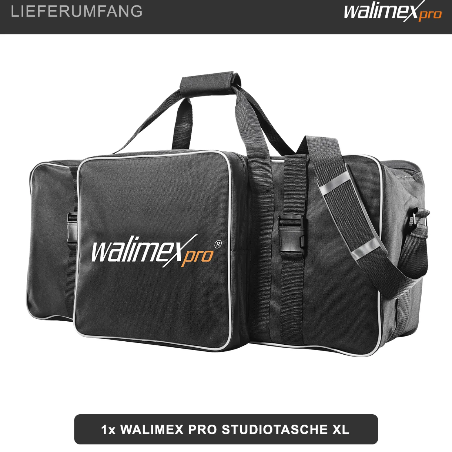 Walimex pro Studiotasche XL – Schwarz – 750 x 300 x 330 mm – Fototasche für Studioblitz, Reflektoren, Stative und anderes Studiozubehör – Foto Equipment Kamerazubehör
