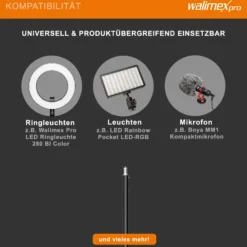 Walimex pro Table Top Lampenstativ 2er-Set höhenverstellbar 35-65 cm, Tischstativ mit Kugelkopf für 360° Drehung und 90° Neigung, Stativ mit Klemmhalterung für Studiobeleuchtung und Kamera