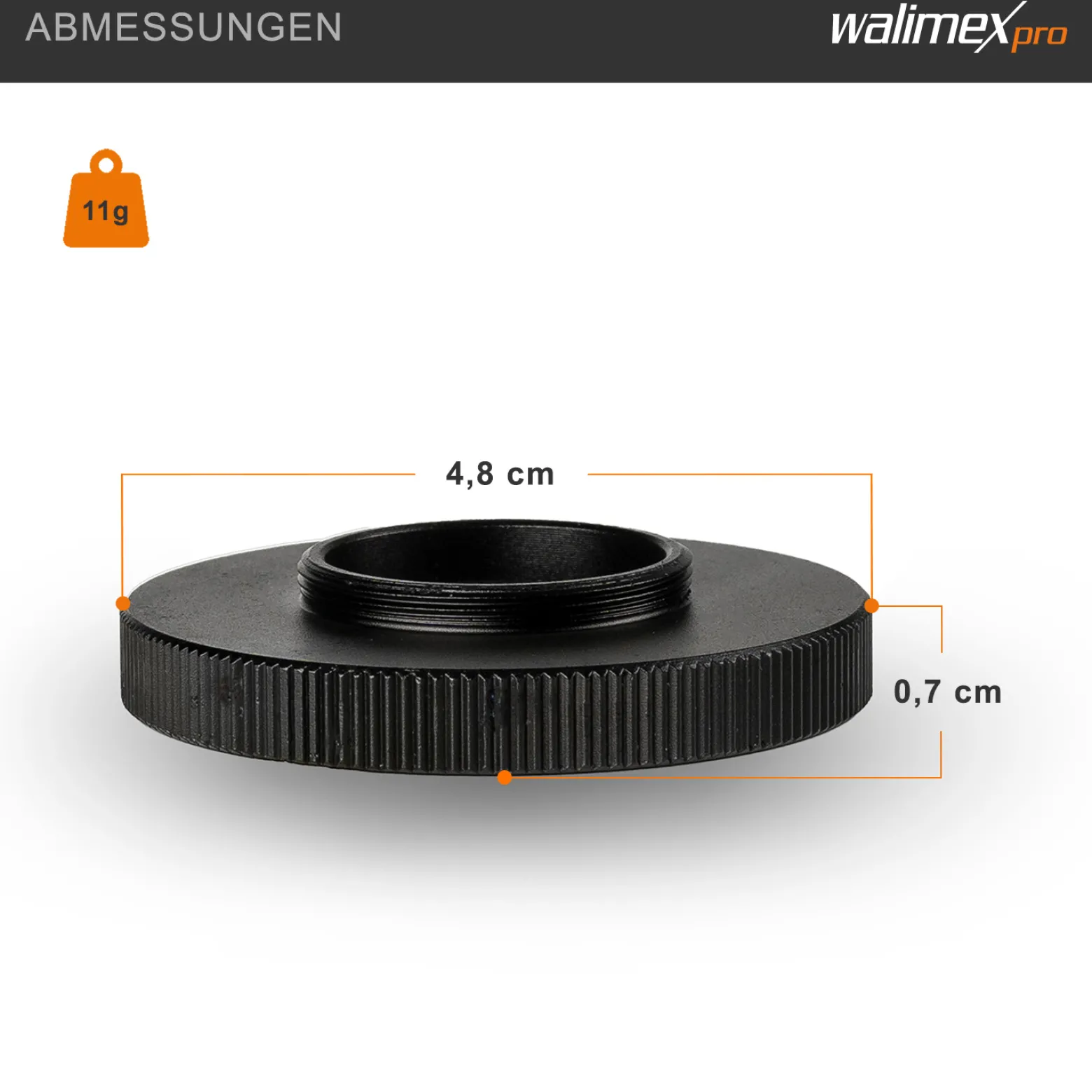 Walimex pro T2 Adapter auf C-Mount - 48 x 48 x 7 mm - Adapterring mit manuellem Fokus, einfache Handhabung, Objektiv-Anschlussring kompatibel mit C-Mount Kameras