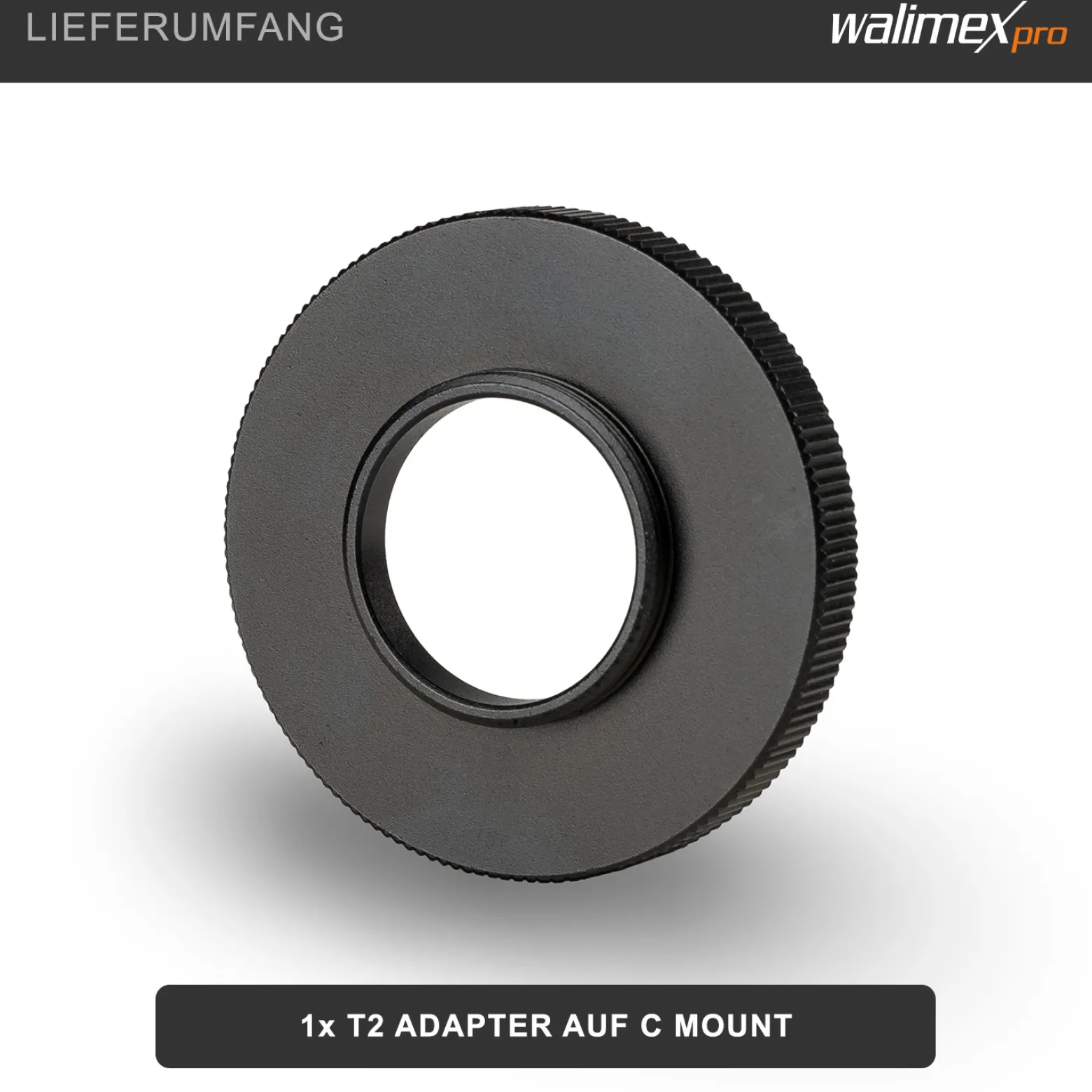 Walimex pro T2 Adapter auf C-Mount - 48 x 48 x 7 mm - Adapterring mit manuellem Fokus, einfache Handhabung, Objektiv-Anschlussring kompatibel mit C-Mount Kameras
