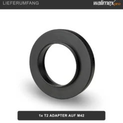 Walimex pro T2 Adapter für M42 Mount - 65 x 65 x 13 mm - Adapterring mit manuellem Fokus, einfache Handhabung, Objektiv-Anschlussring
