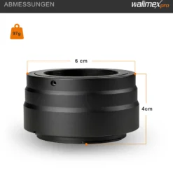 Walimex pro T2 Adapter kompatibel mit Canon R - 60 x 40 x 40 mm - Adapterring mit manuellem Fokus, einfache Handhabung, Objektiv-Anschlussring für EOS R1, R5 Mark II, R100, R8, R50, R10