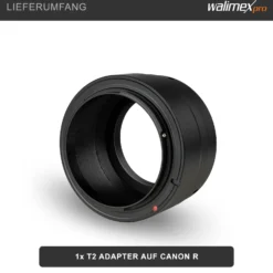 Walimex pro T2 Adapter kompatibel mit Canon R - 60 x 40 x 40 mm - Adapterring mit manuellem Fokus, einfache Handhabung, Objektiv-Anschlussring für EOS R1, R5 Mark II, R100, R8, R50, R10