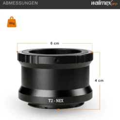 Walimex pro T2 Adapter kompatibel mit Sony E-Mount - 58 x 58 x 40 mm - Adapterring manueller Fokus, einfache Handhabung, Objektiv-Anschlussring für NEX-3 NEX-3C NEX-3N NEX-5 etc.