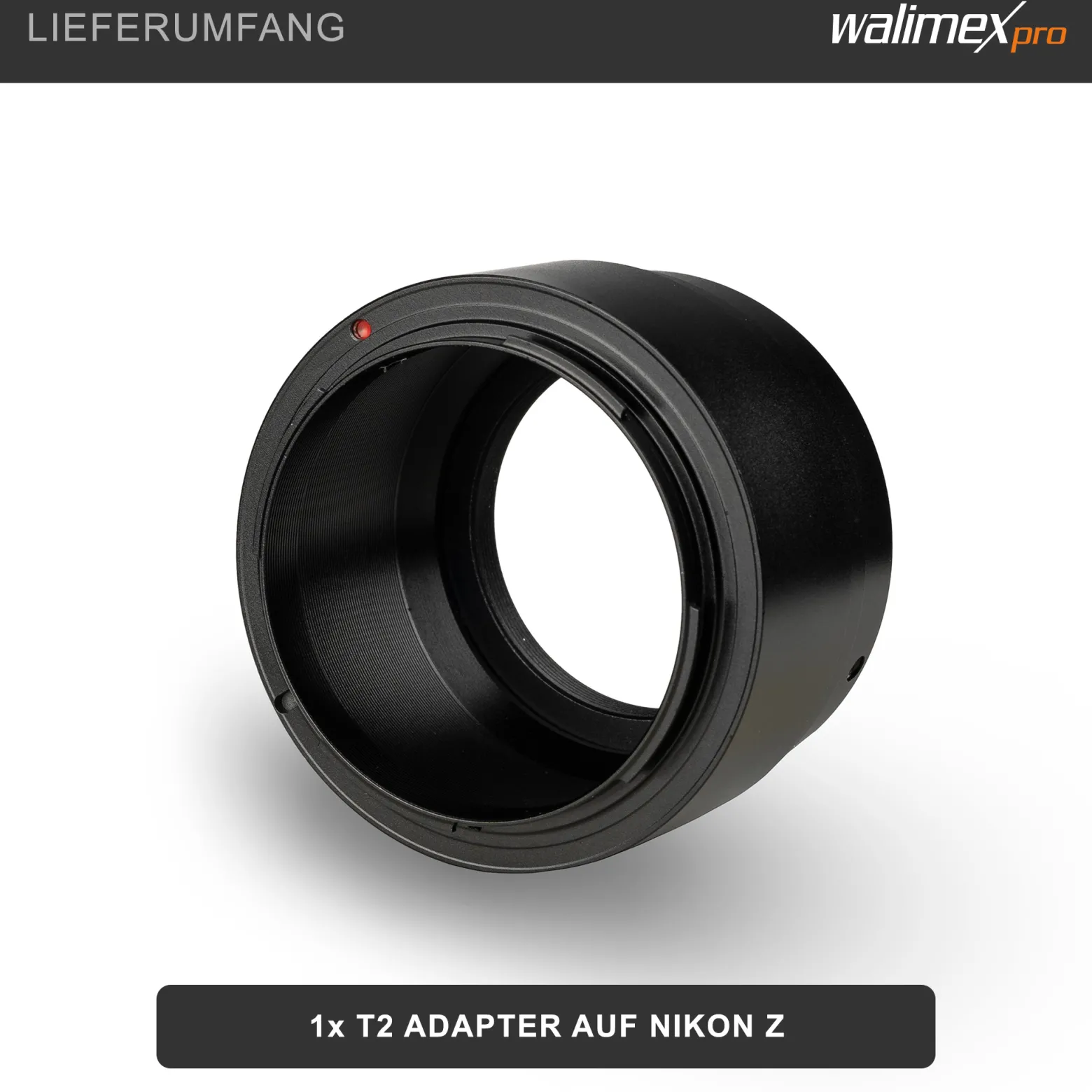 Walimex pro T2 Adapter kompatibel mit Nikon Z - 60 x 60 x 40 mm - Adapterring mit manuellem Fokus, einfache Handhabung, Objektiv-Anschlussring kompatibel mit Nikon Z6, Z7, Z50 etc.