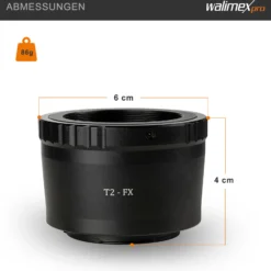 Walimex pro T2 Adapter kompatibel mit Fuji X - 60 x 60 x 40 mm - Adapterring mit manuellem Fokus, einfache Handhabung, Objektiv-Anschlussring für X-T10, X-T20, X-T1, X-T2, X-E2, X-E3
