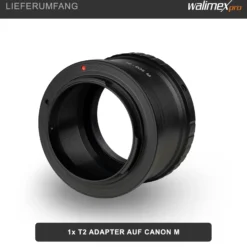 Walimex pro T2 Adapter kompatibel mit Canon M - 60 x 40 x 40 mm - Adapterring mit manuellem Fokus, einfache Handhabung, Objektiv-Anschlussring für EOS M, M2, M3, M5, M100, M200, M50 Mark II