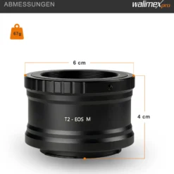 Walimex pro T2 Adapter kompatibel mit Canon M - 60 x 40 x 40 mm - Adapterring mit manuellem Fokus, einfache Handhabung, Objektiv-Anschlussring für EOS M, M2, M3, M5, M100, M200, M50 Mark II