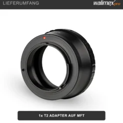 Walimex pro T2 Adapter MFT-Mount - 58 x 58 x 30 mm - Adapterring manueller Fokus, einfache Handhabung, Objektiv-Anschlussring kompatibel mit Olympus Pen E-PL1, kompatibel mit Panasonic Lumix DMC-G70