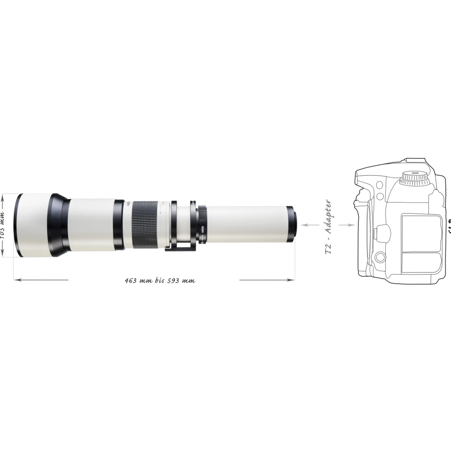Walimex pro Teleobjektiv 650-1300mm 1:8-16 CSC kompatibel mit Canon RF Objektivbajonett - Manueller Fokus, Zoom-Teleobjektiv für Vollformat & APS-C Sensor - Metall, inkl Aufbewahrungstasche, Deckeln