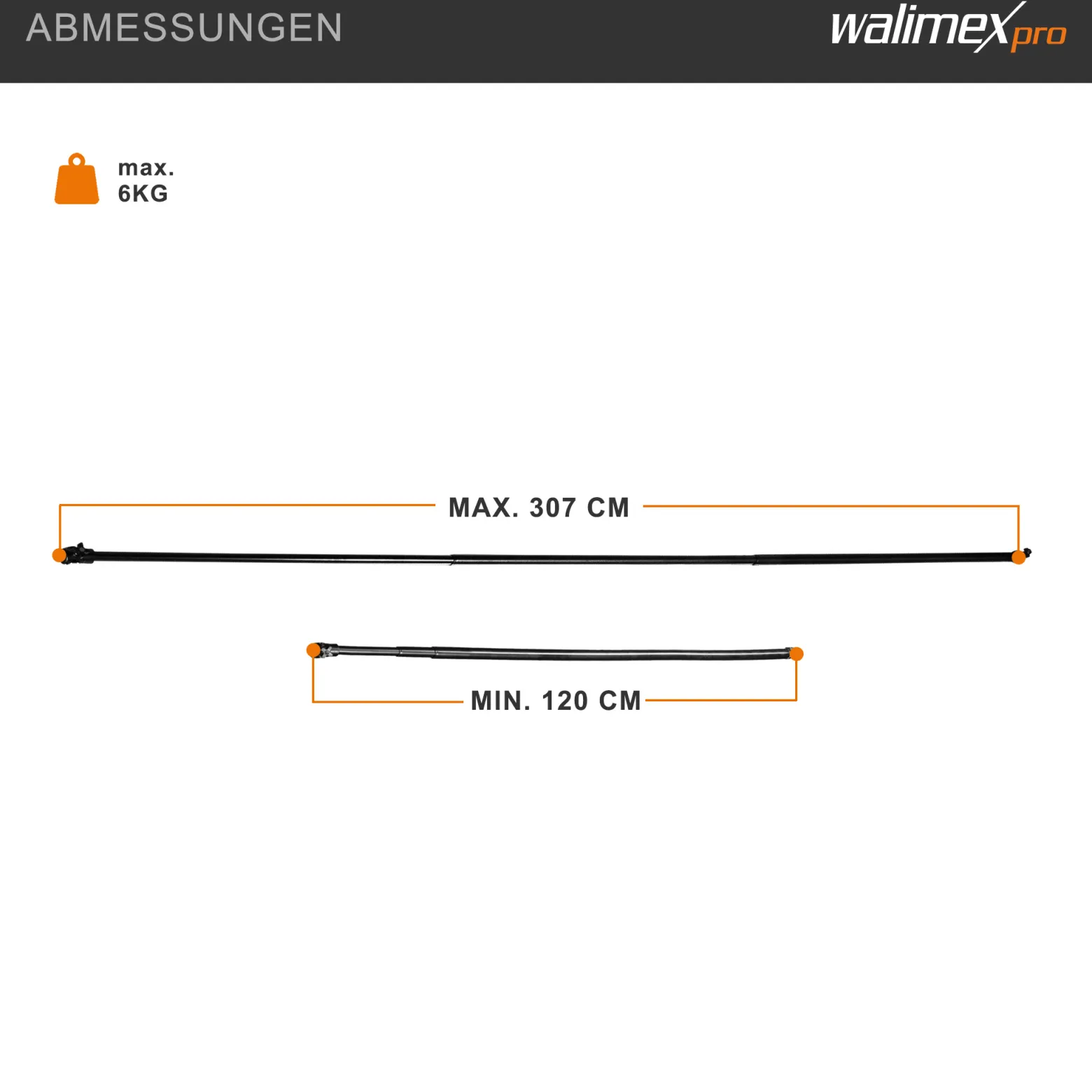 Walimex pro Teleskop Hintergrundstange 120-307 cm Länge bis 6 kg belastbar, Hintergrundsystem Teleskopstange für Fotohintergrund, ideal für Stoffhintergründe, für Fotostudio und Mobil
