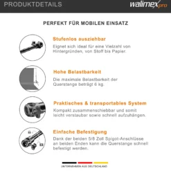 Walimex pro Teleskop Hintergrundstange 120-307 cm Länge bis 6 kg belastbar, Hintergrundsystem Teleskopstange für Fotohintergrund, ideal für Stoffhintergründe, für Fotostudio und Mobil