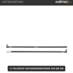 Walimex pro Teleskop Hintergrundstange 225-400 cm Länge bis 6 kg belastbar, Hintergrundsystem Teleskopstange für Fotohintergrund, ideal für Stoffhintergründe, für Fotostudio und Mobil