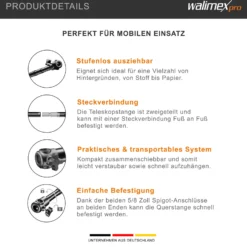 Walimex pro Teleskop Hintergrundstange 225-400 cm Länge bis 6 kg belastbar, Hintergrundsystem Teleskopstange für Fotohintergrund, ideal für Stoffhintergründe, für Fotostudio und Mobil