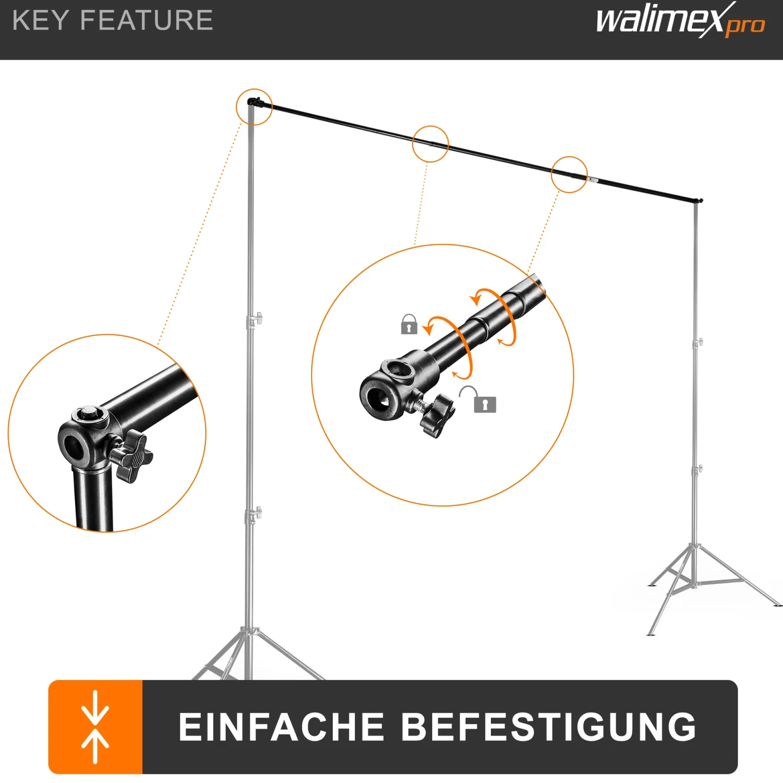 Walimex pro Teleskop Hintergrundstange 225-400 cm Länge bis 6 kg belastbar, Hintergrundsystem Teleskopstange für Fotohintergrund, ideal für Stoffhintergründe, für Fotostudio und Mobil