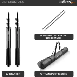 Walimex pro Teleskop Hintergrundsystem XL 225-400 cm breit, Fotohintergrund System 102-256 cm hoch, Lampenstativ 5/8'' Spigot, für Fotografie, Video u. Green Screen, für Leinwände aus Papier u. Stoff