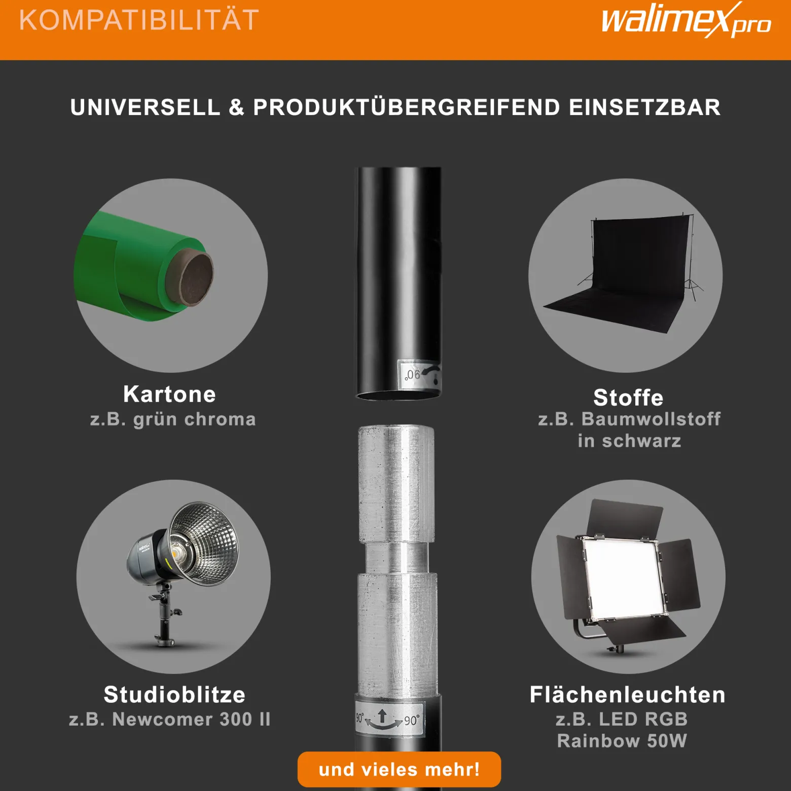 Walimex pro Teleskop Hintergrundsystem XL 225-400 cm breit, Fotohintergrund System 102-256 cm hoch, Lampenstativ 5/8'' Spigot, für Fotografie, Video u. Green Screen, für Leinwände aus Papier u. Stoff