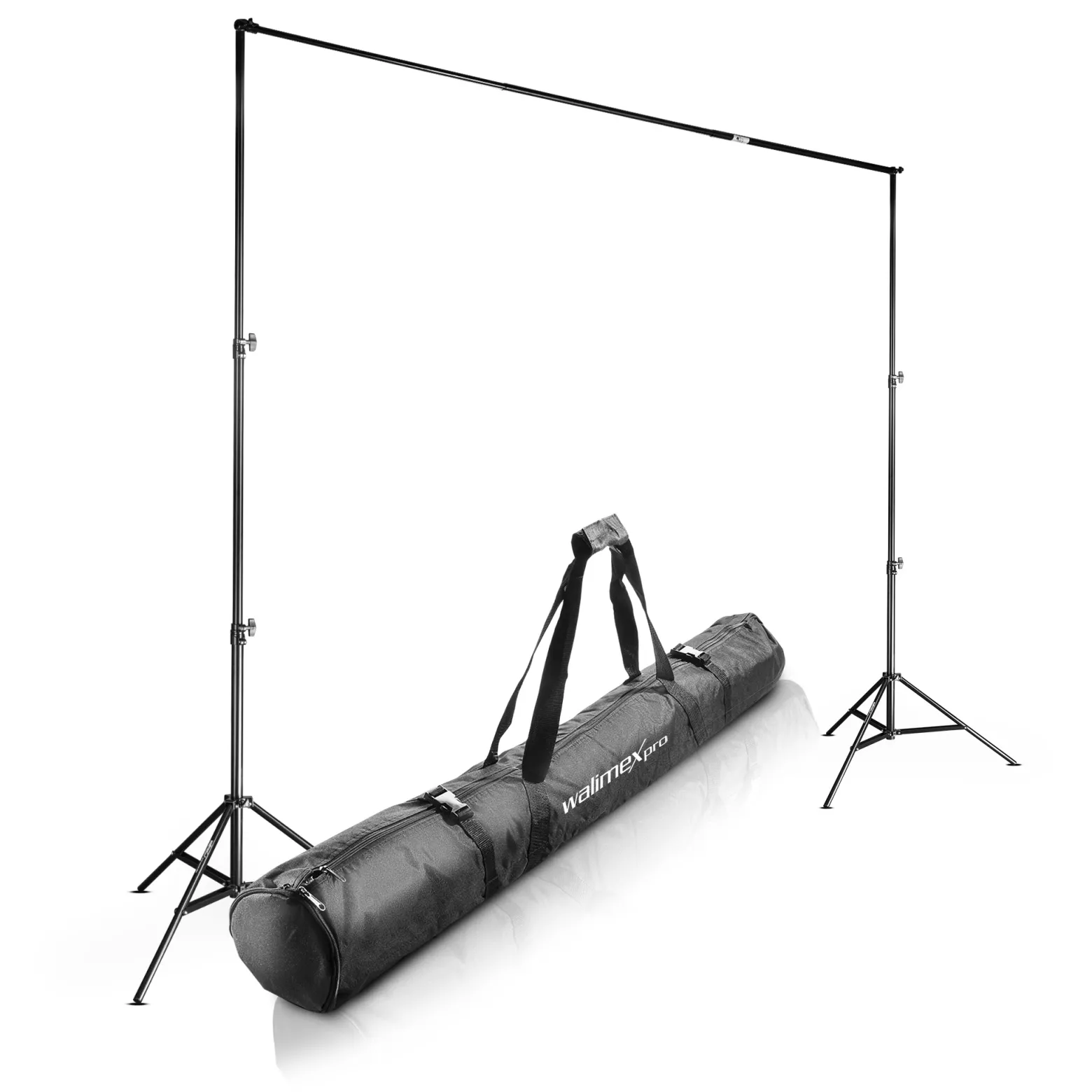 Walimex pro Teleskop Hintergrundsystem XL 225-400 cm breit, Fotohintergrund System 102-256 cm hoch, Lampenstativ 5/8'' Spigot, für Fotografie, Video u. Green Screen, für Leinwände aus Papier u. Stoff