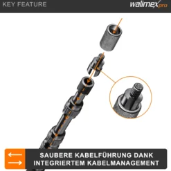 Walimex pro Tonangel MicPipe und Handstativ - 900 x 40 x 40 mm / max. Länge 3 m - mit 3/8" Gewinde und Kabelführung für Kabel mit max. 7 mm - Mikrofon-Angel für Mikro Video Zubehör