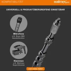 Walimex pro Tonangel MicPipe und Handstativ - 900 x 40 x 40 mm / max. Länge 3 m - mit 3/8" Gewinde und Kabelführung für Kabel mit max. 7 mm - Mikrofon-Angel für Mikro Video Zubehör