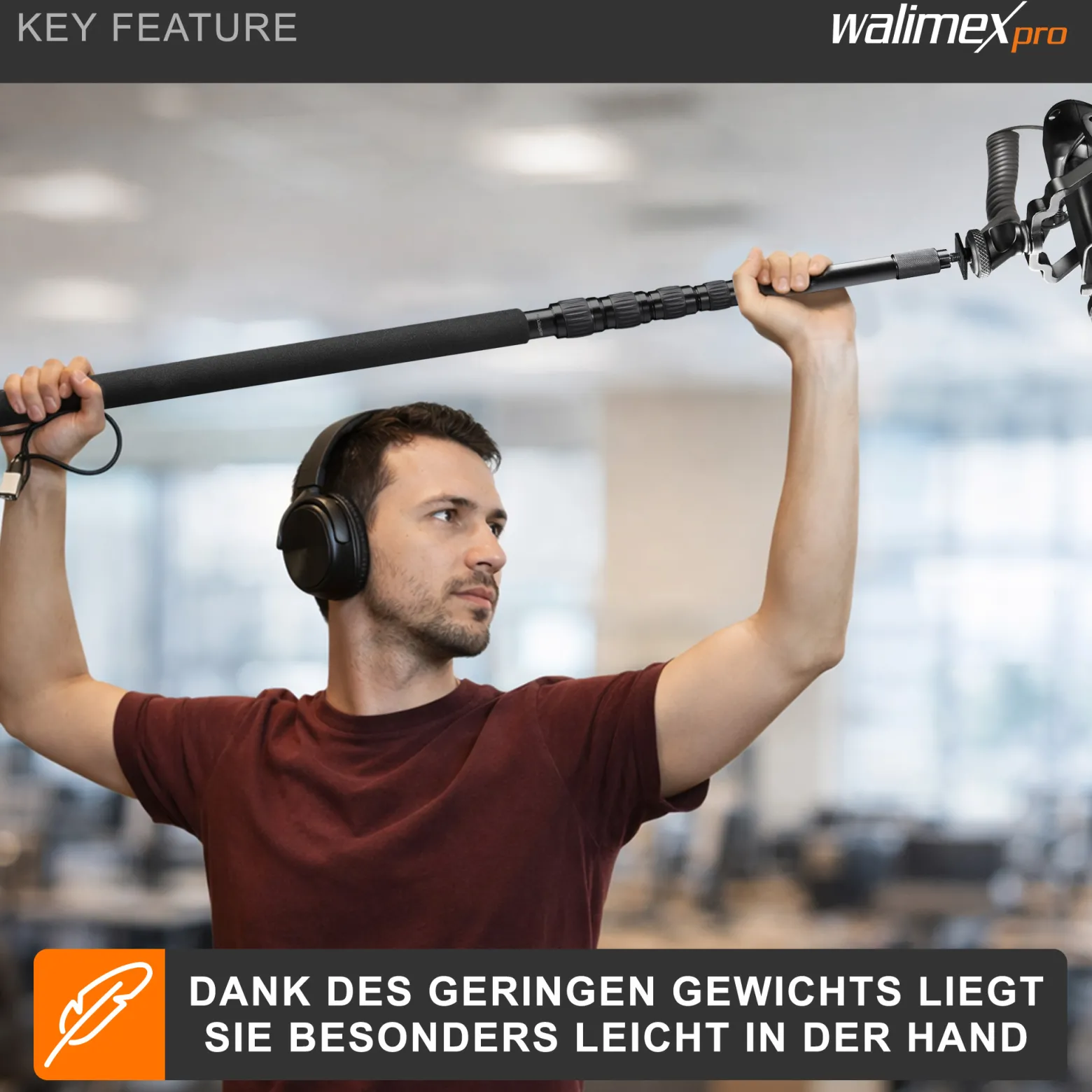 Walimex pro Tonangel MicPipe und Handstativ - 900 x 40 x 40 mm / max. Länge 3 m - mit 3/8" Gewinde und Kabelführung für Kabel mit max. 7 mm - Mikrofon-Angel für Mikro Video Zubehör