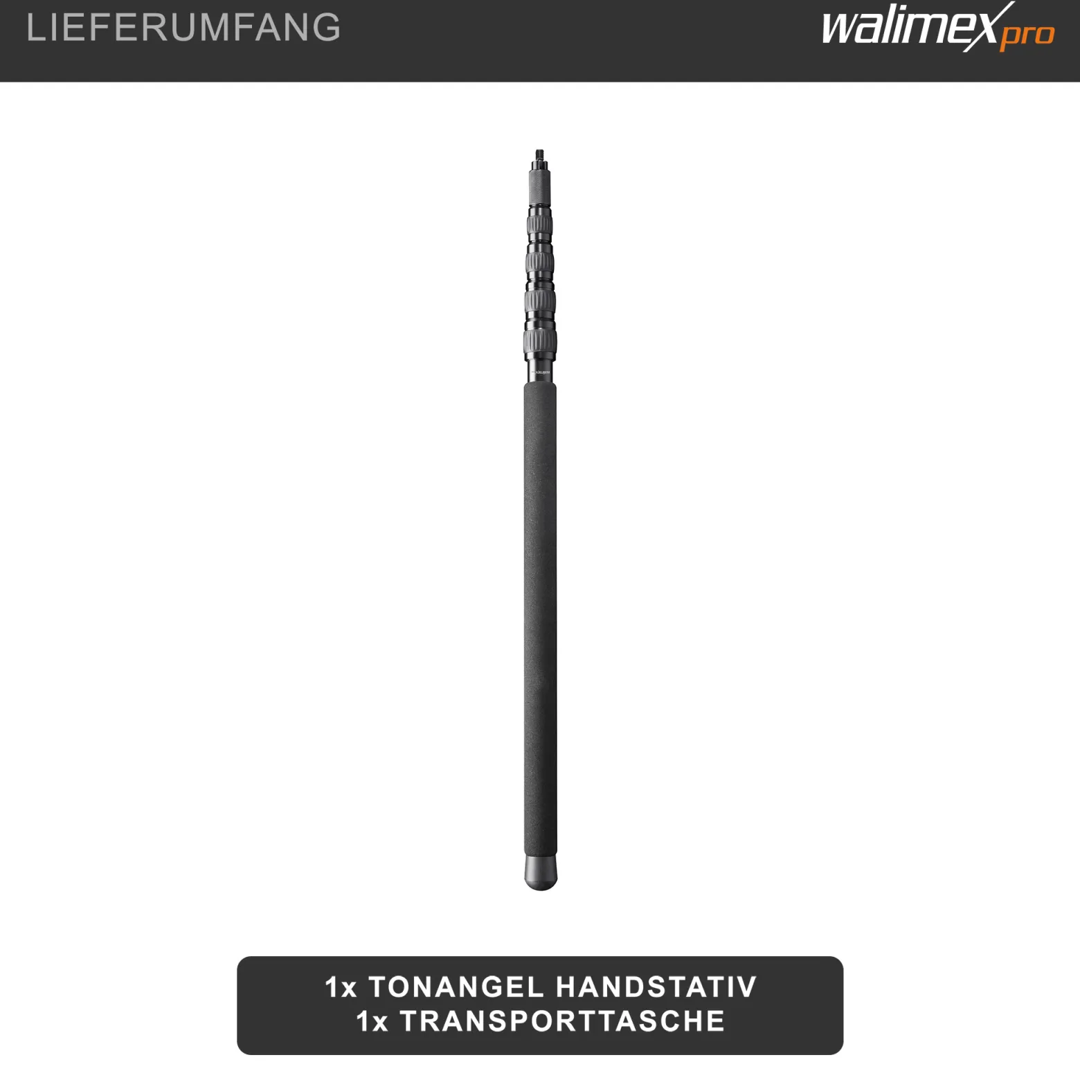 Walimex pro Tonangel MicPipe und Handstativ - 900 x 40 x 40 mm / max. Länge 3 m - mit 3/8" Gewinde und Kabelführung für Kabel mit max. 7 mm - Mikrofon-Angel für Mikro Video Zubehör
