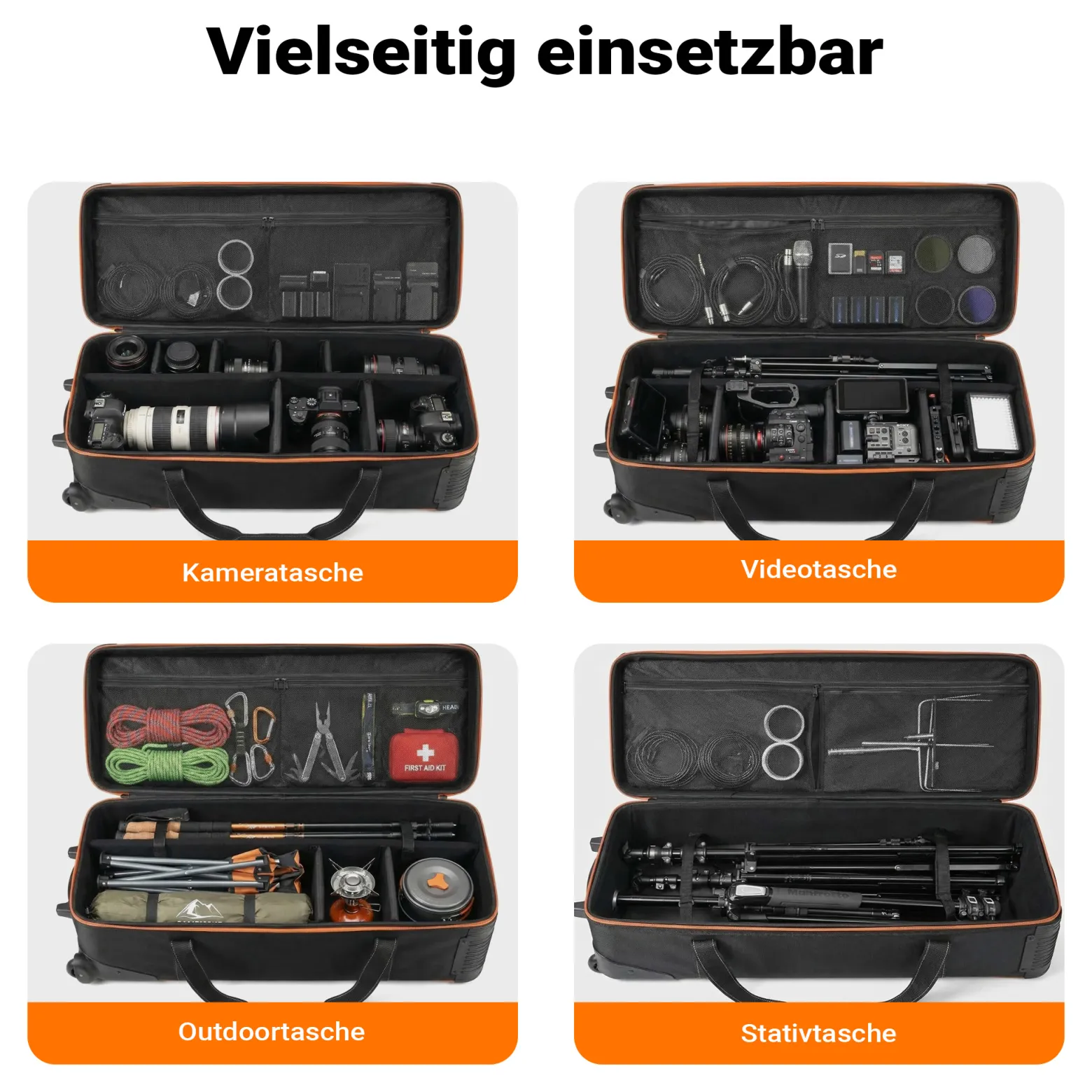 Walimex pro Trolley Studiotasche – Größe L – 1100 x 365 x 290 mm – Großräumig & gepolstert – für Studioequipment, 2-in-1 Funktion mit kugelgelagerten Rollen – Stativtasch, Kameratasche