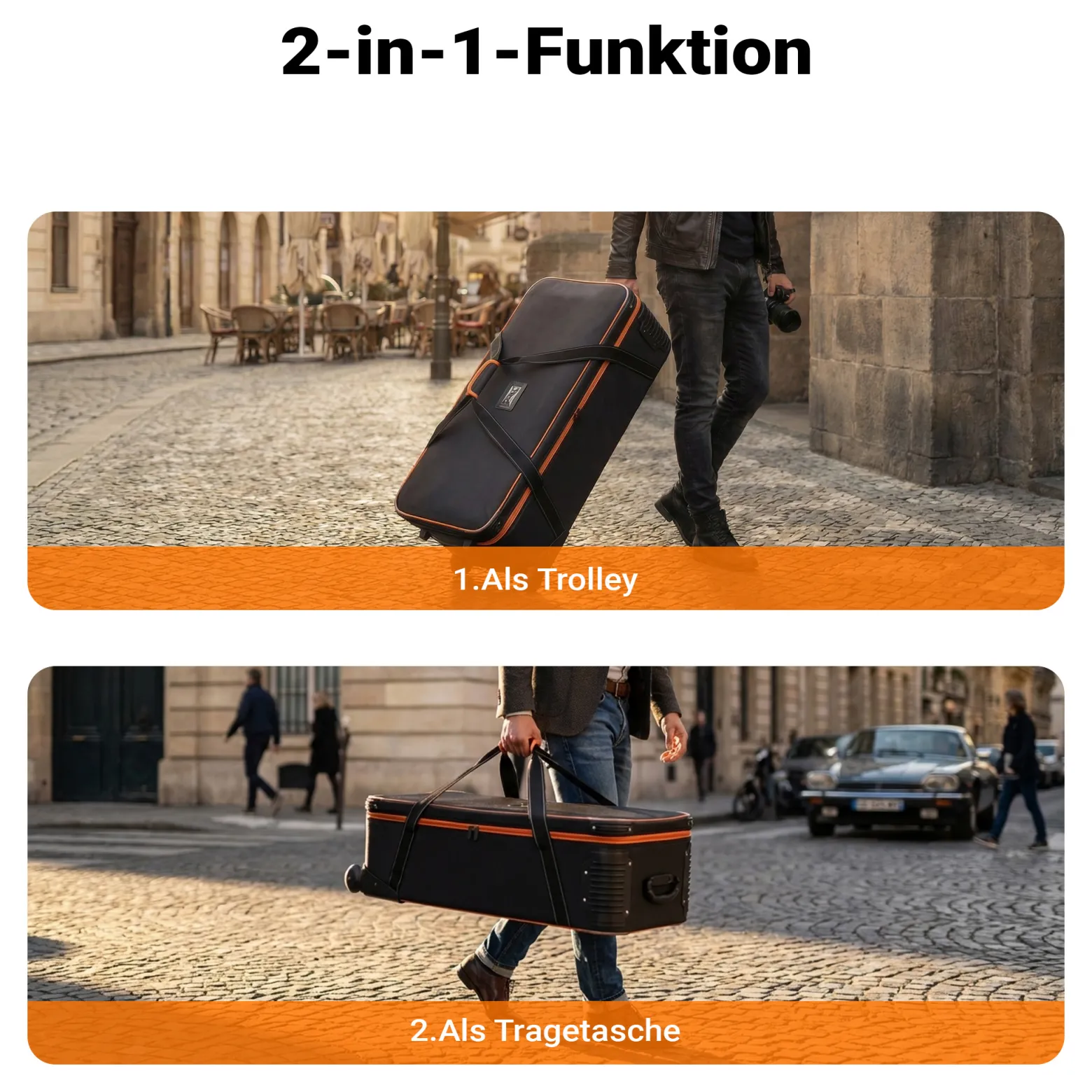 Walimex pro Trolley Studiotasche – Größe L – 1100 x 365 x 290 mm – Großräumig & gepolstert – für Studioequipment, 2-in-1 Funktion mit kugelgelagerten Rollen – Stativtasch, Kameratasche