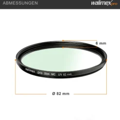 Walimex pro UV-Filter Slim MC 82mm - Schutz vor UV-Strahlen und Verschmutzung, Hochwertige Mehrschichtvergütung, mit äußerst dünner, gering auftragender Metallfassung, Inkl. Schutzhülle