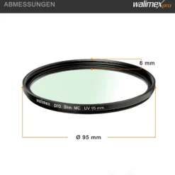 Walimex pro UV-Filter Slim MC 95mm - Schutz vor UV-Strahlen und Verschmutzung, Hochwertige Mehrschichtvergütung, mit äußerst dünner, gering auftragender Metallfassung, Inkl. Schutzhülle