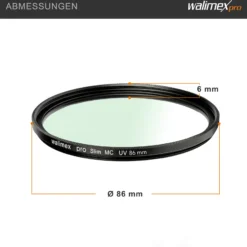 Walimex pro UV-Filter Slim MC 86mm - Schutz vor UV-Strahlen und Verschmutzung, Hochwertige Mehrschichtvergütung, mit äußerst dünner, gering auftragender Metallfassung, Inkl. Schutzhülle