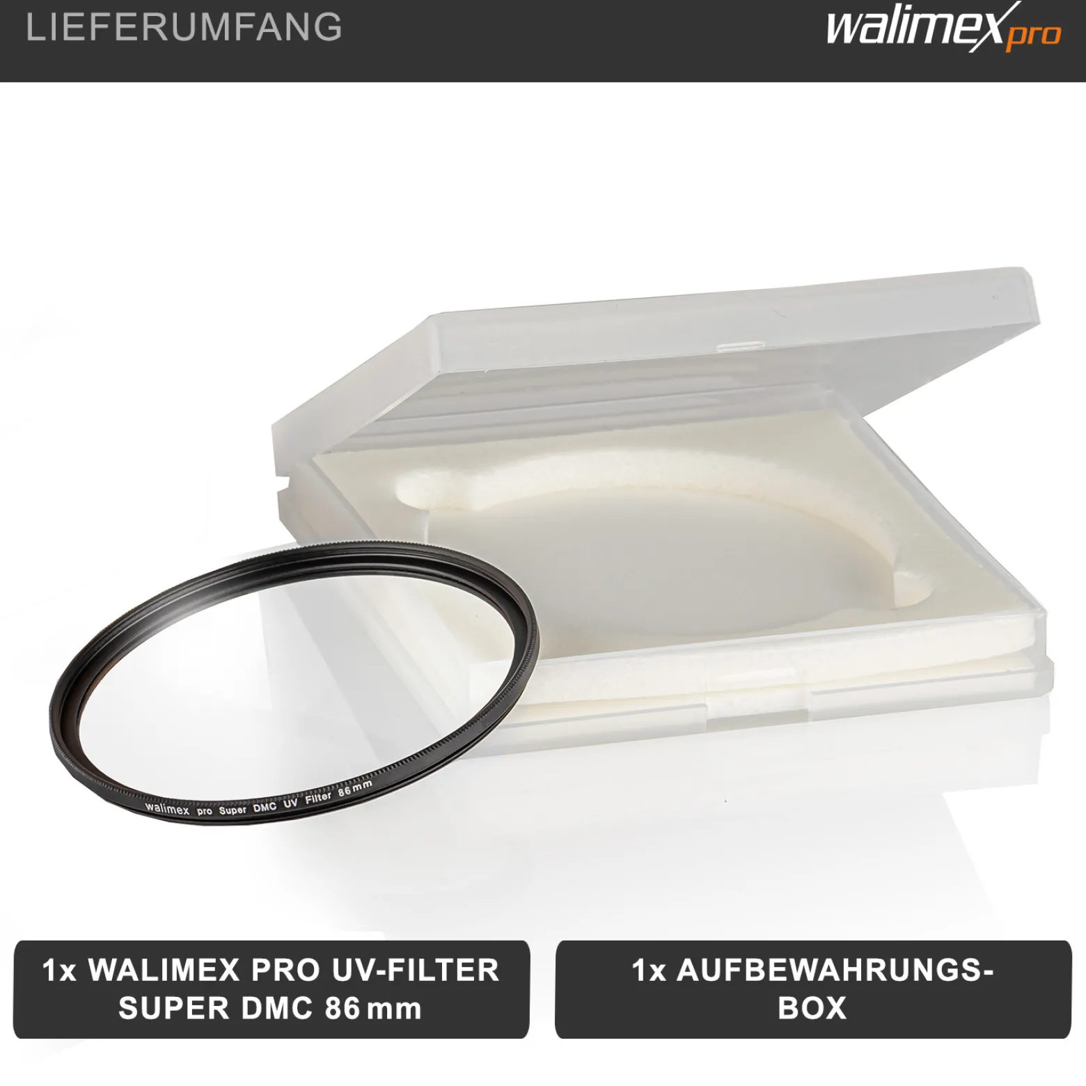 Walimex pro UV-Filter Slim Super DMC 86mm - besonders hochwertiger UV Filter Objektivfilter, Slim – nur 2,5 mm,16x Super DMC Vergütung, für Objektivschutz und brilliante Farben, mit Box
