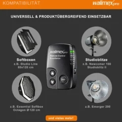 Walimex pro VE & VC & Newcomer Studioblitz Auslöser - Kabellose Fernsteuerung bis zu 30 m, Blitzauslöser mit 16 Kanäle, 4 Gruppen, 1/160 Sek. Synchronisation - Perfekt für schnelle Bewegungen